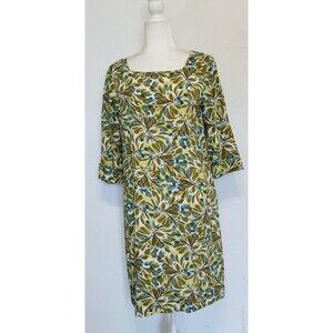 J. Jill Women Size 6 Blueberry Print Shift Dress 3/4 Sleeve Boho Colorful Lined